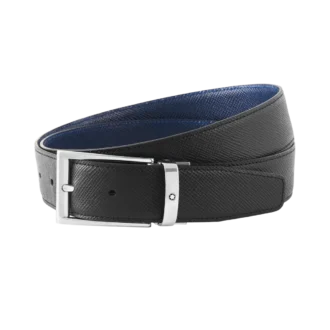 Black/blue 35 mm reversible leather belt