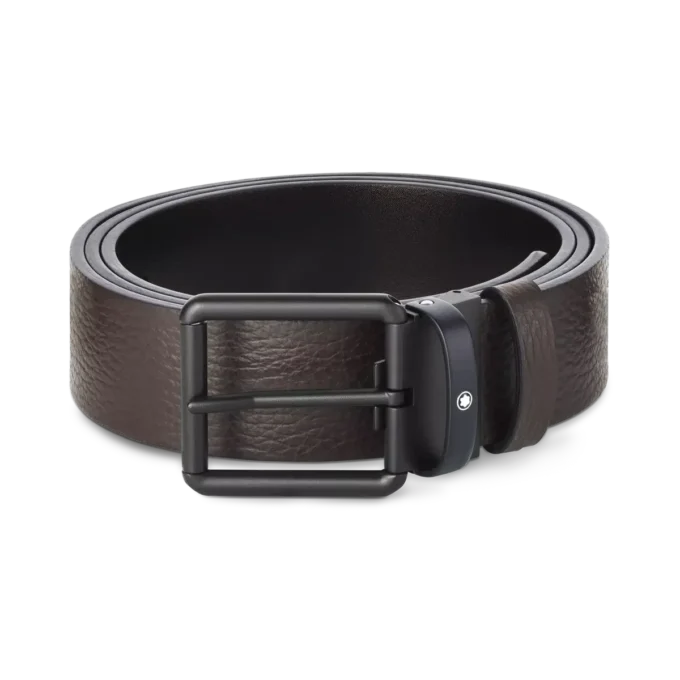 Brown/black 35 mm reversible leather belt