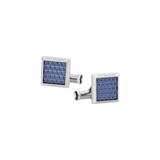Cufflinks, rectangular in stainless steel with blue patterned inlay