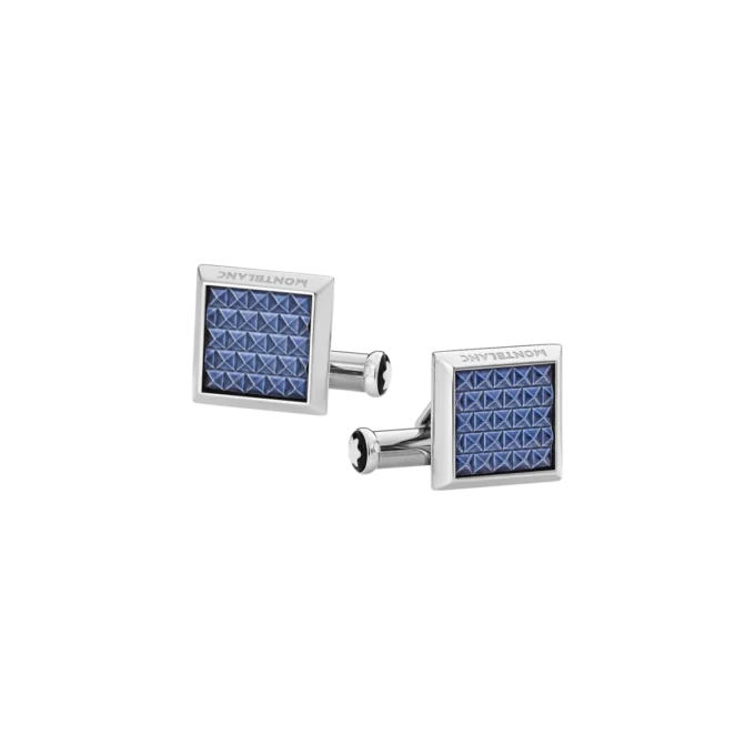 Cufflinks, rectangular in stainless steel with blue patterned inlay