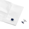 Cufflinks, rectangular in stainless steel with blue patterned inlay
