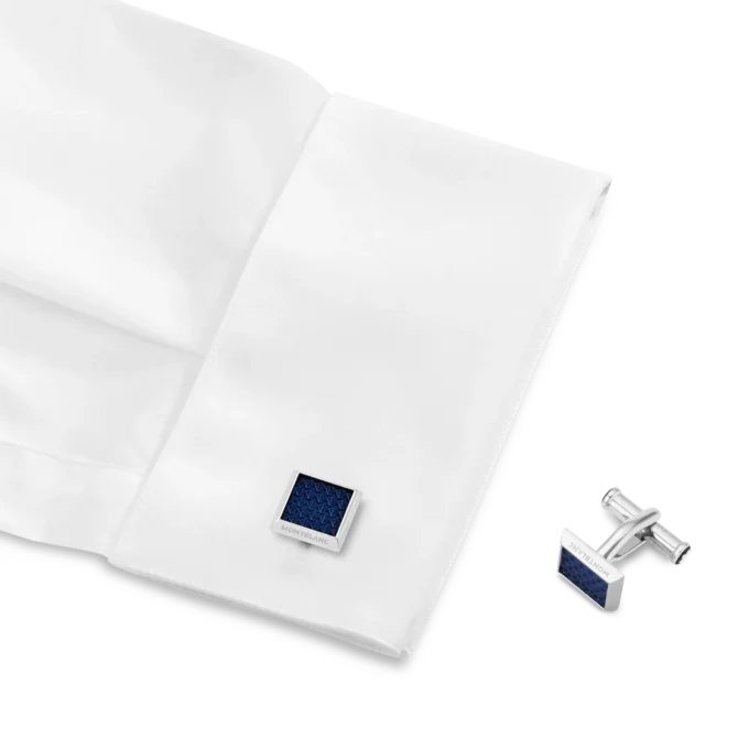Cufflinks, rectangular in stainless steel with blue patterned inlay