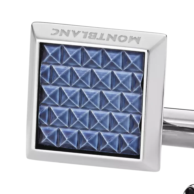 Cufflinks, rectangular in stainless steel with blue patterned inlay