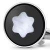 Cufflinks, round in stainless steel with black PVD inlay and mother-of-pearl snowcap emblem