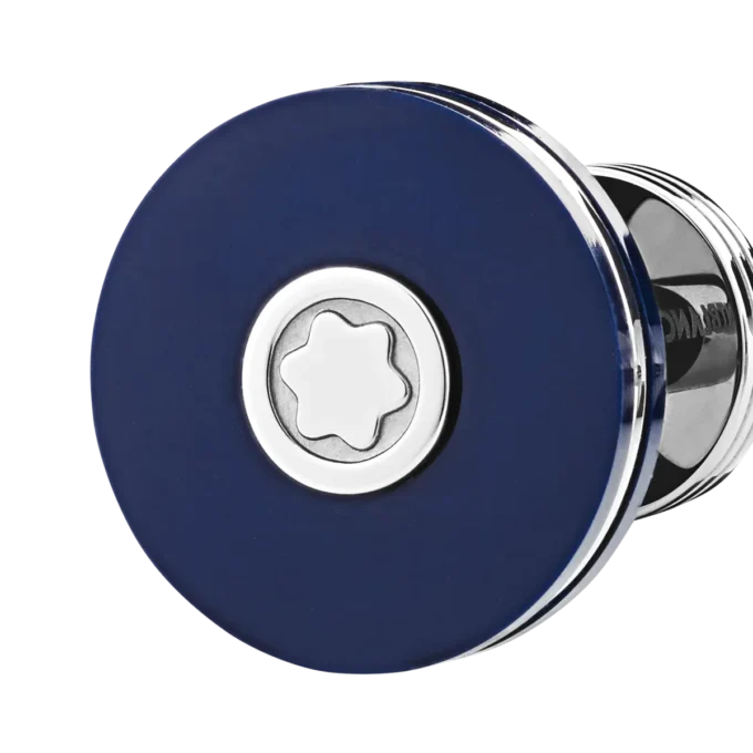 Cufflinks, round in stainless steel with blue resin