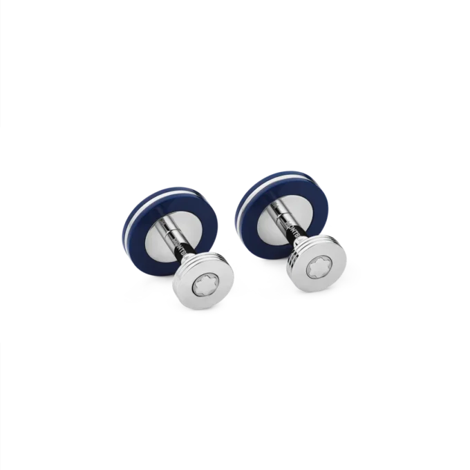 Cufflinks, round in stainless steel with blue resin