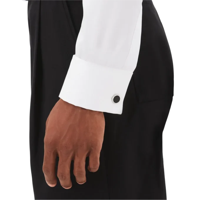 Cufflinks, round in stainless steel with carbon-patterned inlay