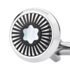 Cufflinks, round in stainless steel with ray pattern and mother-of-pearl snowcap emblem