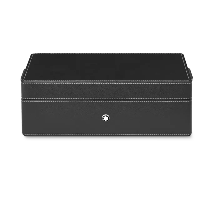 Desk Box in leather for three writing instruments and an ink bottle