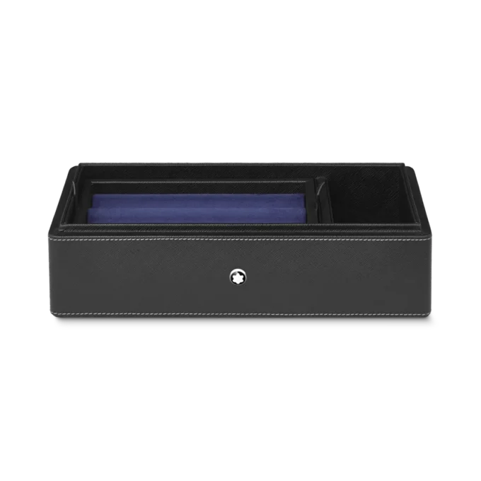 Desk Box in leather for three writing instruments and an ink bottle