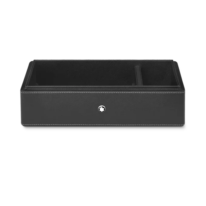 Desk Box in leather for three writing instruments and an ink bottle