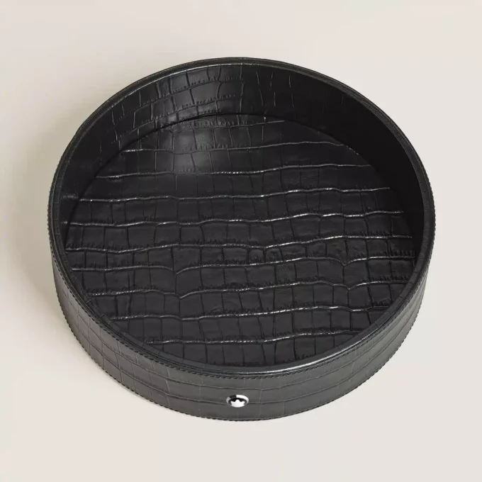 Desk Tray Large, Croco-Embossed Leather, Black
