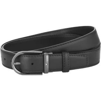 Horseshoe buckle black 35 mm leather belt
