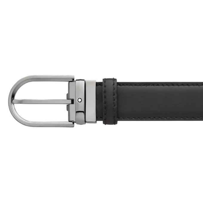 Horseshoe buckle black 35 mm leather belt