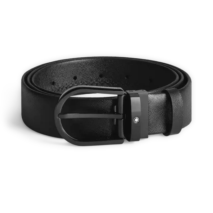 Horseshoe buckle black 35mm leather belt