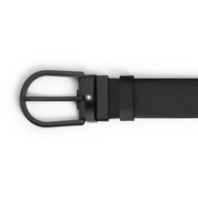 Horseshoe buckle black 35mm leather belt