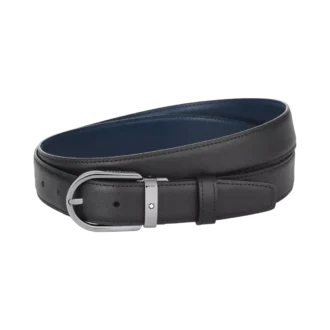 Horseshoe buckle black/blue 30 mm reversible leather belt