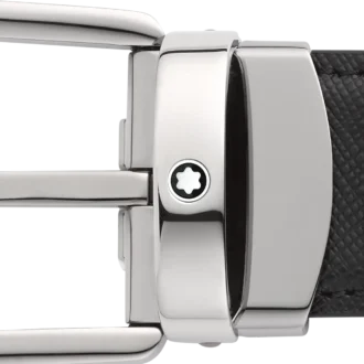 Horseshoe buckle black/blue 30 mm reversible leather belt