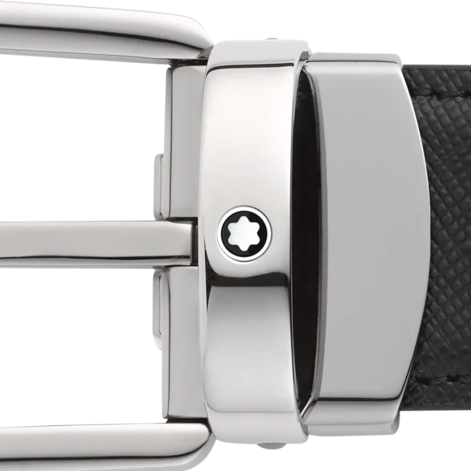 Horseshoe buckle black/blue 30 mm reversible leather belt