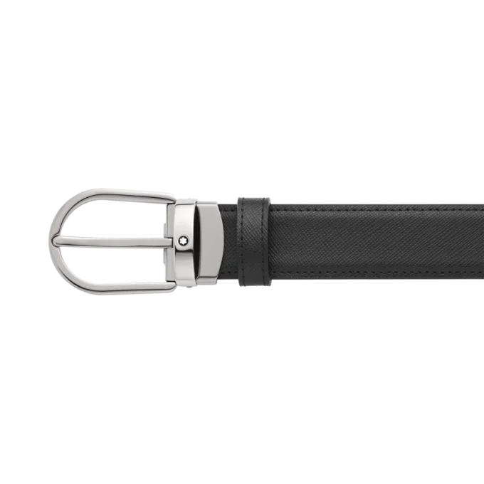 Horseshoe buckle black/blue 30 mm reversible leather belt