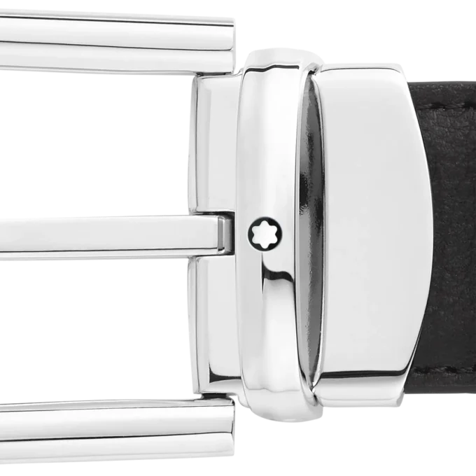 Horseshoe buckle black/blue 30 mm reversible leather belt