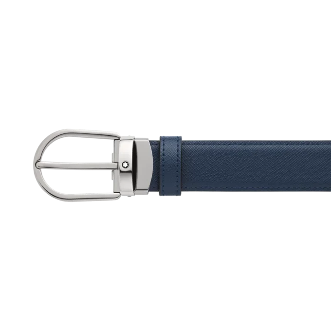 Horseshoe buckle black/blue 30 mm reversible leather belt