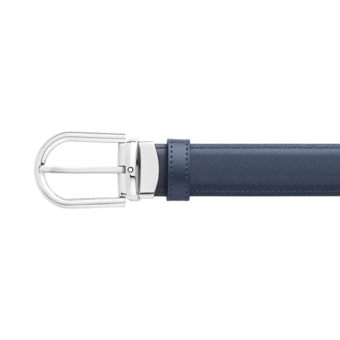 Horseshoe buckle black/blue 30 mm reversible leather belt