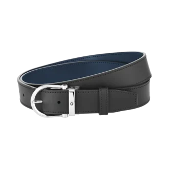 Horseshoe buckle black/blue 35 mm reversible leather belt