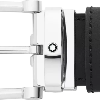 Horseshoe buckle black/blue 35 mm reversible leather belt