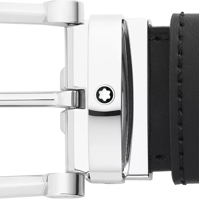 Horseshoe buckle black/blue 35 mm reversible leather belt