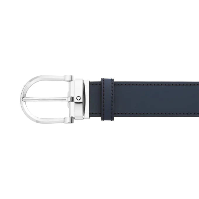 Horseshoe buckle black/blue 35 mm reversible leather belt