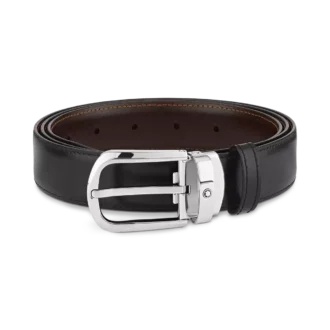 Horseshoe buckle black/brown 30 mm reversible leather belt