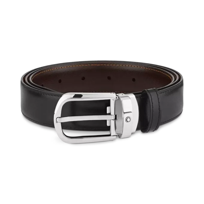 Horseshoe buckle black/brown 30 mm reversible leather belt