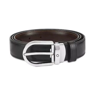 Horseshoe buckle black/brown 30 mm reversible leather belt