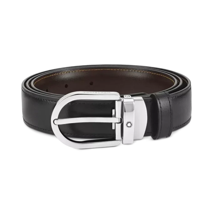 Horseshoe buckle black/brown 30 mm reversible leather belt