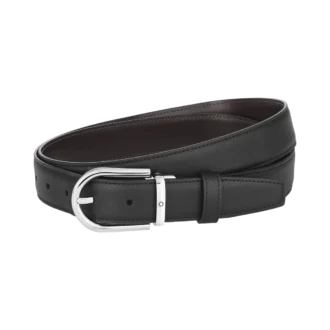 Horseshoe buckle black/brown 30 mm reversible leather belt