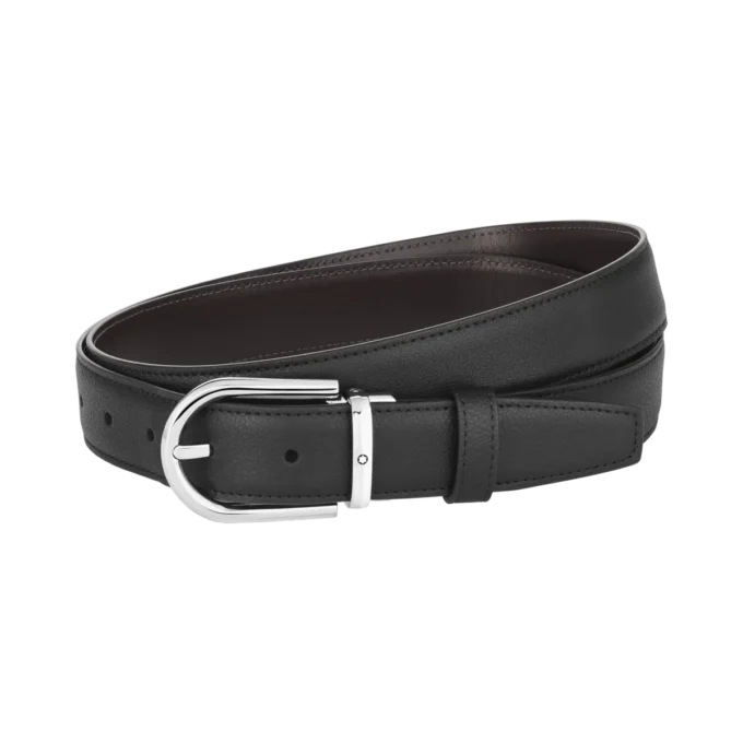 Horseshoe buckle black/brown 30 mm reversible leather belt