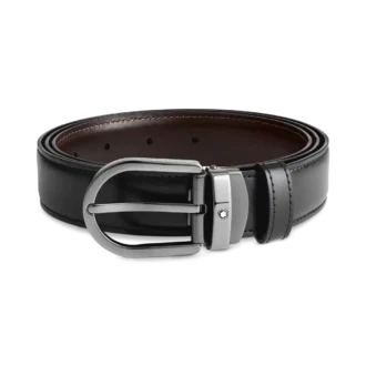 Horseshoe buckle black/brown 30 mm reversible leather belt