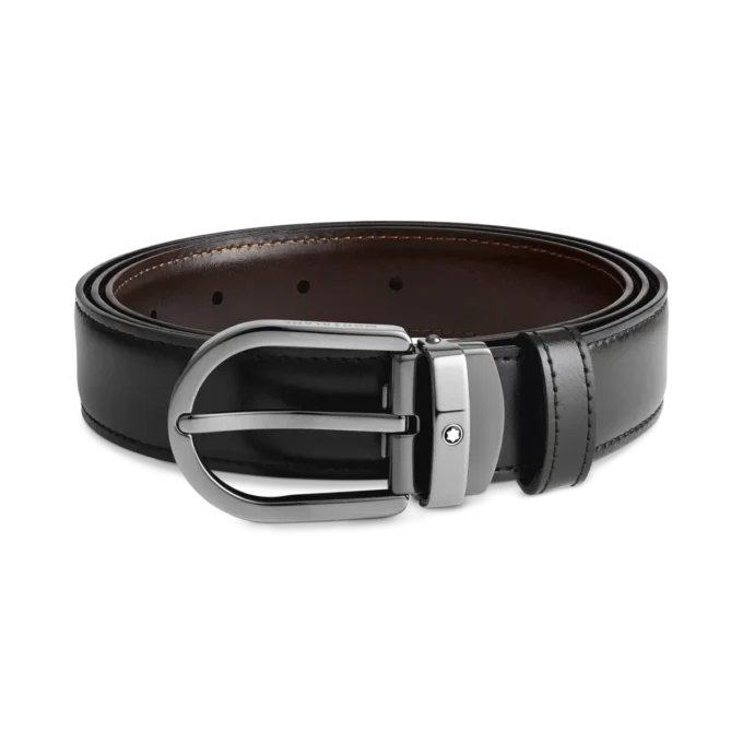 Horseshoe buckle black/brown 30 mm reversible leather belt