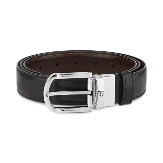 Horseshoe buckle black/brown 30 mm reversible leather belt