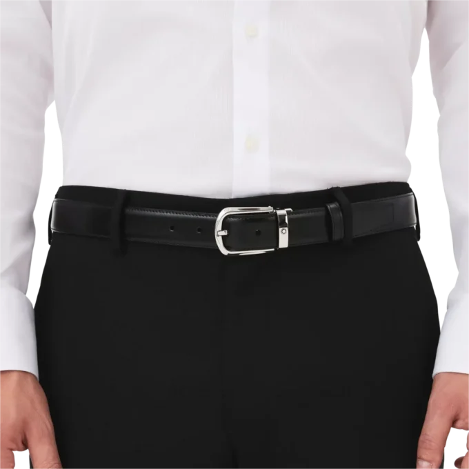 Horseshoe buckle black/brown 30 mm reversible leather belt