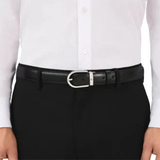 Horseshoe buckle black/brown 30 mm reversible leather belt