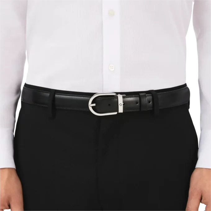 Horseshoe buckle black/brown 30 mm reversible leather belt