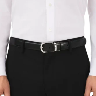 Horseshoe buckle black/brown 30 mm reversible leather belt