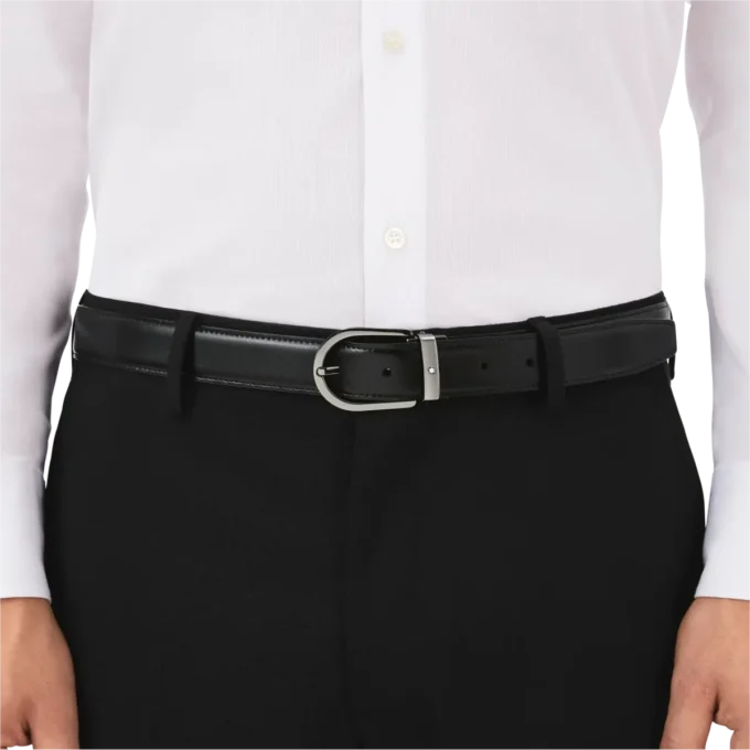 Horseshoe buckle black/brown 30 mm reversible leather belt