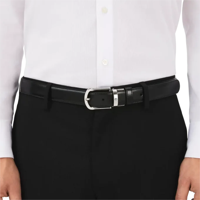 Horseshoe buckle black/brown 30 mm reversible leather belt