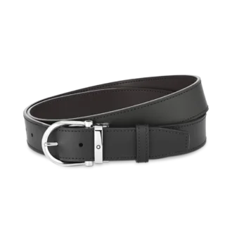 Horseshoe buckle black/brown 35 mm reversible leather belt