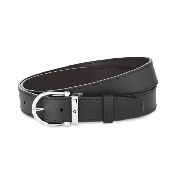 Horseshoe buckle black/brown 35 mm reversible leather belt