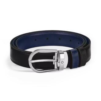 Horseshoe buckle black/ink blue 30mm reversible leather belt