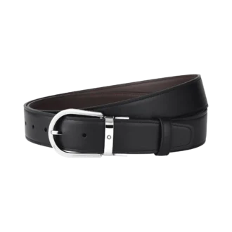 Horseshoe buckle black/tan 35 mm leather belt